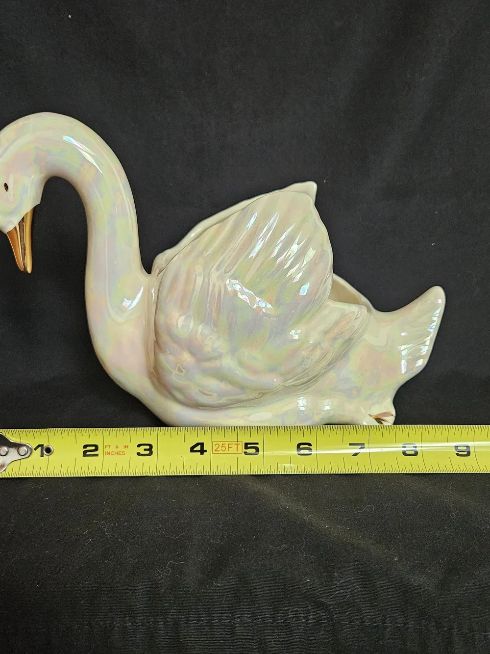 Iridescent Ceramic Swan Planter with Gold Beak
